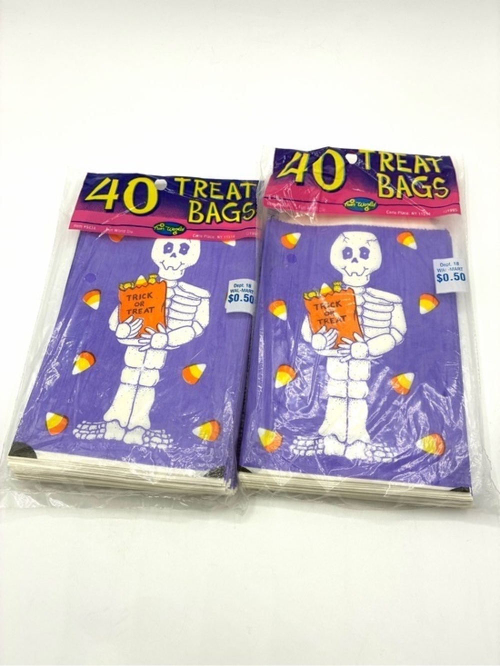 Vintage 90s Fun World Skeleton Halloween Treat Bags Sealed Lot of 2 USA